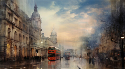 Painting of modern London, in the style of Turner - generative AI - obrazy, fototapety, plakaty