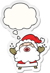 cartoon santa claus shouting with thought bubble as a printed sticker