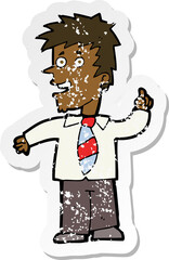 retro distressed sticker of a cartoon man with idea