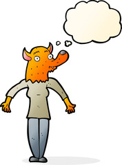 cartoon fox woman with thought bubble