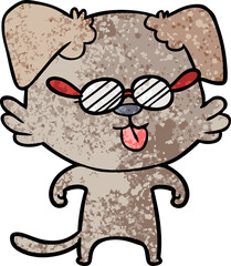 cartoon spectacles dog sticking out tongue