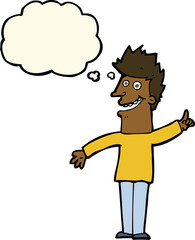 cartoon happy man with thought bubble