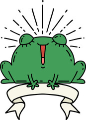 scroll banner with tattoo style happy frog