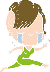 flat color style cartoon crying girl running