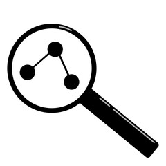 simple flat black magnifying glass with atom molecule sign