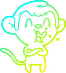 cold gradient line drawing of a crazy cartoon monkey