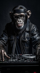 Fototapeta na wymiar Hip hop gorilla DJ at the turn table 3d render
