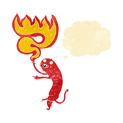 cartoon gross little monster with thought bubble