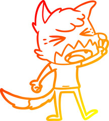 warm gradient line drawing of a angry cartoon fox