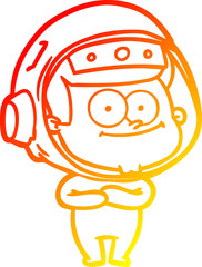warm gradient line drawing of a happy astronaut cartoon