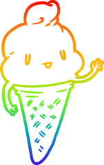 rainbow gradient line drawing of a cute ice cream