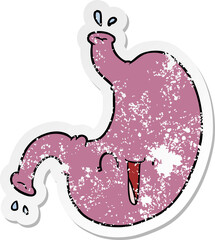 distressed sticker of a cartoon happy stomach