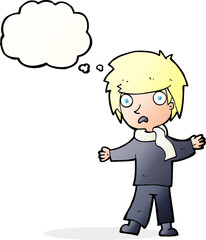 cartoon unhappy boy with thought bubble