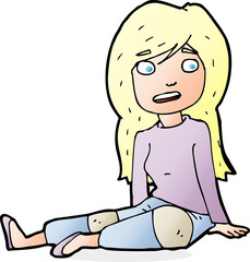 cartoon girl sitting on floor