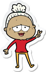 sticker of a cartoon happy old lady
