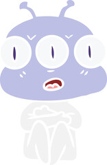 flat color style cartoon three eyed alien