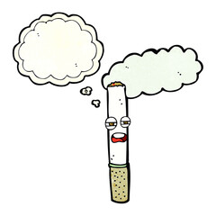 cartoon happy cigarette with thought bubble