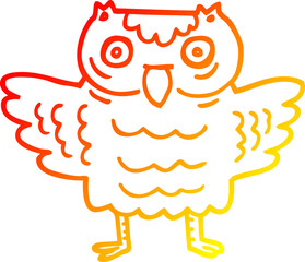 warm gradient line drawing of a cartoon funny owl