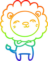 rainbow gradient line drawing of a cartoon lion