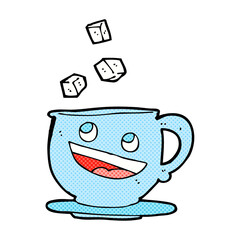 cartoon sugar lumps falling into tea cup