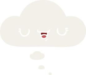 happy cartoon expression with thought bubble in retro style