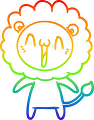 rainbow gradient line drawing of a happy cartoon lion