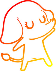 warm gradient line drawing of a cute cartoon elephant