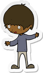 sticker of a cartoon boy with outstretched arms