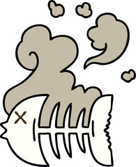 hand drawn quirky cartoon dead fish skeleton