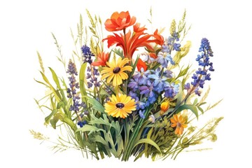 Obraz premium Wildflower Meadow Bouquet watercolor painting. Generative AI
