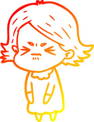 warm gradient line drawing of a cartoon angry woman