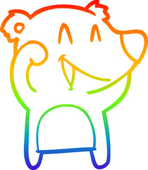 rainbow gradient line drawing of a laughing bear cartoon