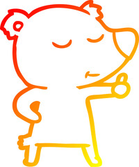 warm gradient line drawing of a happy cartoon bear giving thumbs up