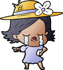 cartoon girl crying and pointing