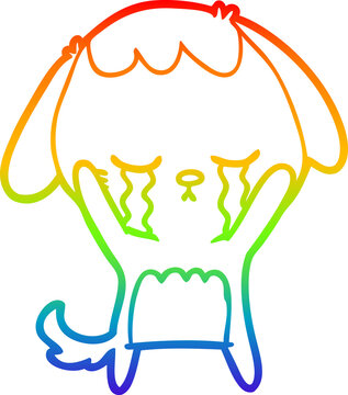 recommend clip art: rainbow gradient line drawing of a cartoon dog crying