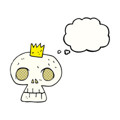 freehand drawn thought bubble cartoon skull with crown