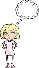 cartoon woman with thought bubble