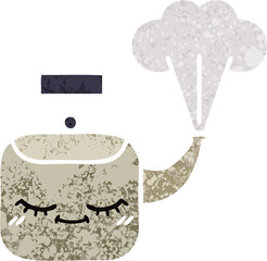 retro illustration style cartoon of a steaming kettle