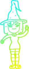 cold gradient line drawing of a cartoon witch