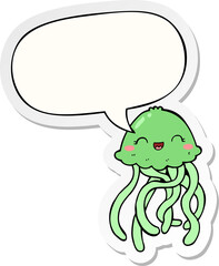 cute cartoon jellyfish with speech bubble sticker