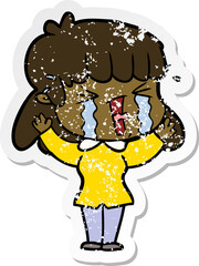 distressed sticker of a cartoon woman in tears