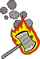 cartoon flaming axe