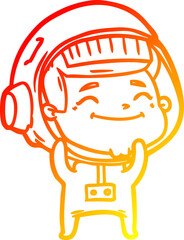 warm gradient line drawing of a happy cartoon astronaut