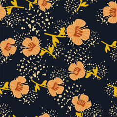 Stylized cute flower seamless pattern in simple style. Abstract floral endless background.