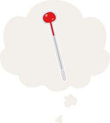 cartoon thermometer with thought bubble in retro style