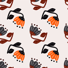 Contemporary flower seamless pattern. Cute stylized flowers background. Decorative naive botanical wallpaper.