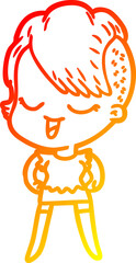 warm gradient line drawing of a happy cartoon girl