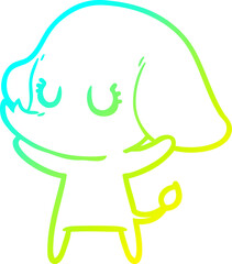 cold gradient line drawing of a cute cartoon elephant