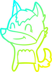 cold gradient line drawing of a friendly cartoon wolf