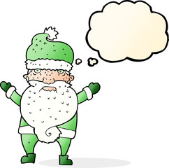 cartoon grumpy santa with thought bubble